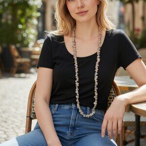 Vintage Graduated Natural Sea Shell Bead Necklace Cream Tan Boho Lei 26"